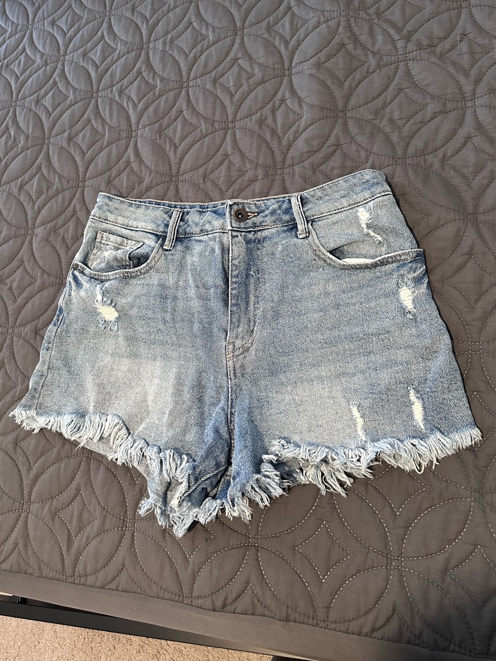 Rewash HiRise Light Blue Distressed Frayed Hem Jean Shorts